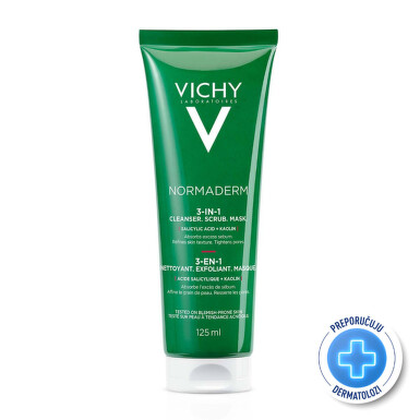 Vichy Normaderm 3 u 1 krema za čišćenje lica, piling, maska, 125 ml