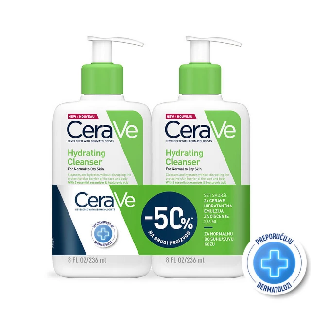 CeraVe Hidratantna emulzija za čišćenje lica za normalnu do suvu kožu, 2x236 ml