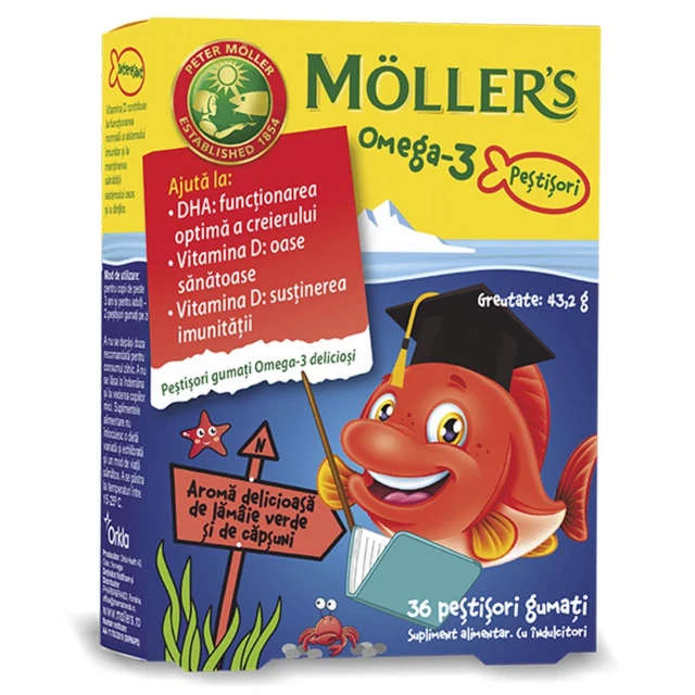 Möller's Omega-3 Jelly Fish ukus jagode, 36 gumenih ribica