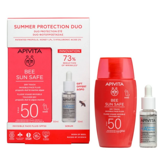 Apivita Sun Dry Touch Fluid za lice SPF50, 50 ml + HA5 Honey Repair Serum, 10 ml