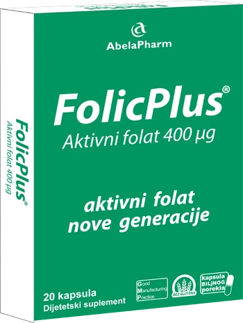 Folic Plus aktivni folat 400 μg 20 kapsula