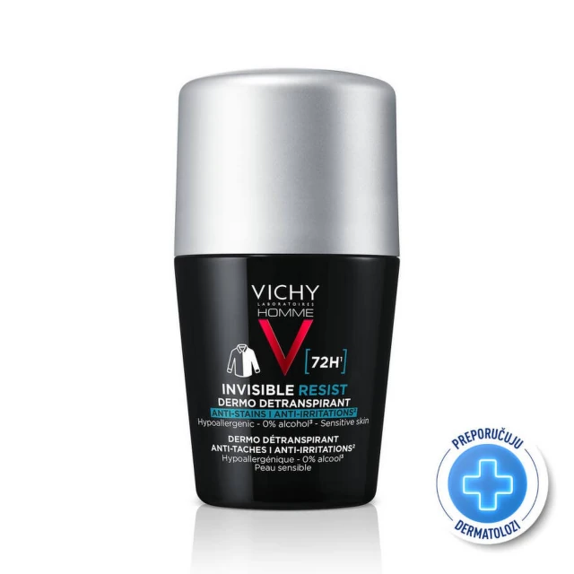 Vichy Homme Invisible resist 72h Dermo detranspirant - Protiv mrlja I nadraženosti, 50 ml