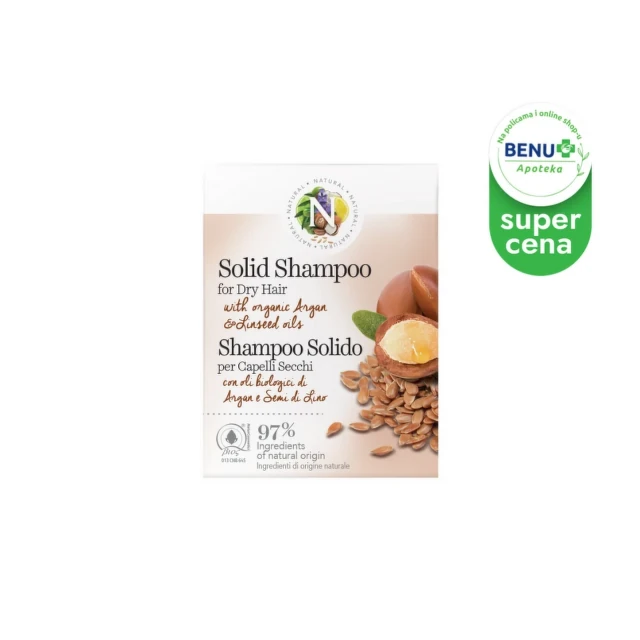 NATURAL Čvrst šampon za suvu kosu sa organskim uljem argana i semena lana, 50 g