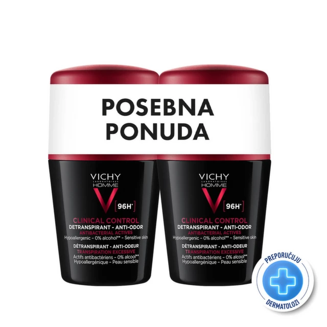 Vichy Homme Clinical Control Roll-on Dezodorans 96h, 2 x 50 ml