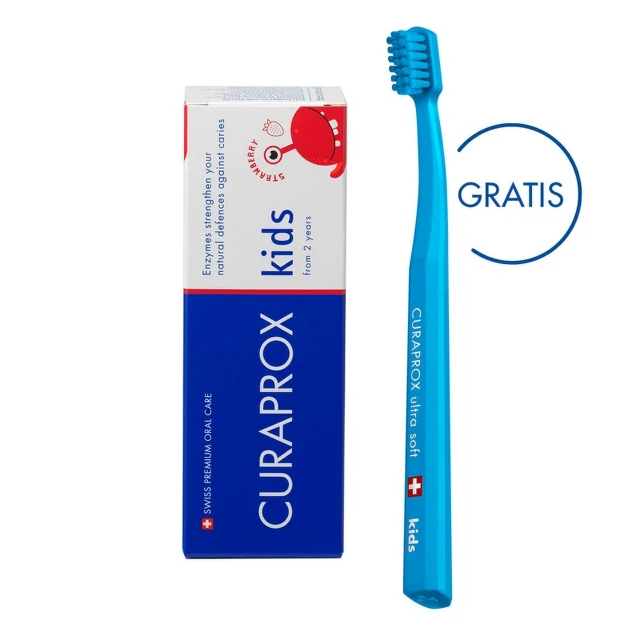 Curaprox Kids Pasta za zube jagoda, 60 ml + Četkica za zube GRATIS