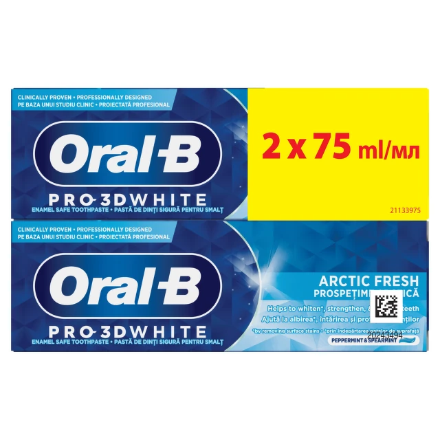 Oral-B 3D White Arctic Fresh Pasta za zube, 2 x 75 ml