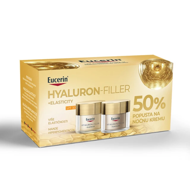 Eucerin Box Hyaluron + Elasticity Dnevna krema SPF30, 50 ml + Noćna krema, 50 ml PROMO