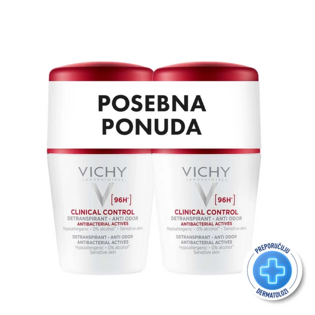 Vichy Deodorant Clinical Control Roll-on Dezodorans 96h, 2 x 50 ml PROMO