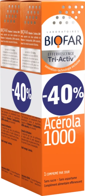 Biofar Tri-Activ Vitamin C 1000mg Acerola, 15 šumećih tableta, DUO Pack