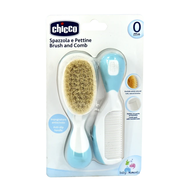 Chicco set češalj i četka od prirodne dlake plavi