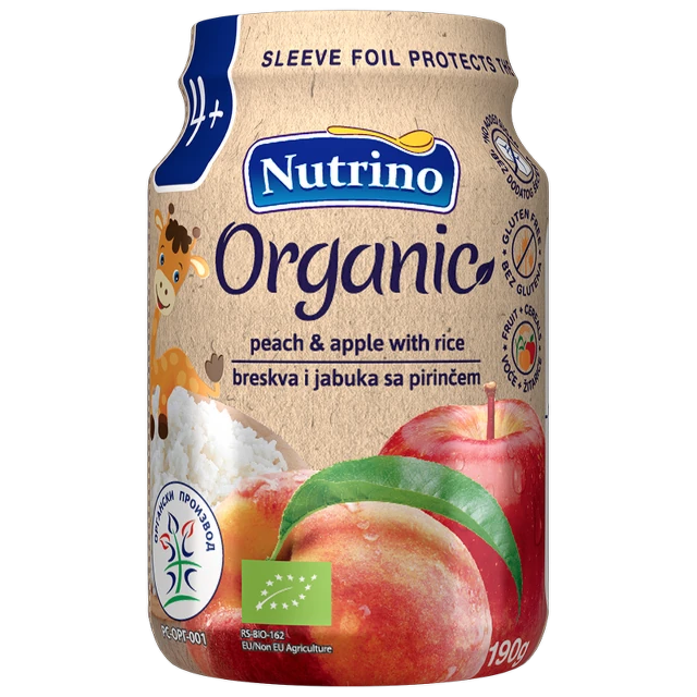 Nutrino Organic Pire breskva i jabuka sa pirinčem, 190 g