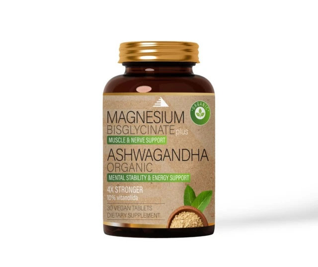 Ashwagandha Organic + Magnezijum Bisglicinat, 30 tableta