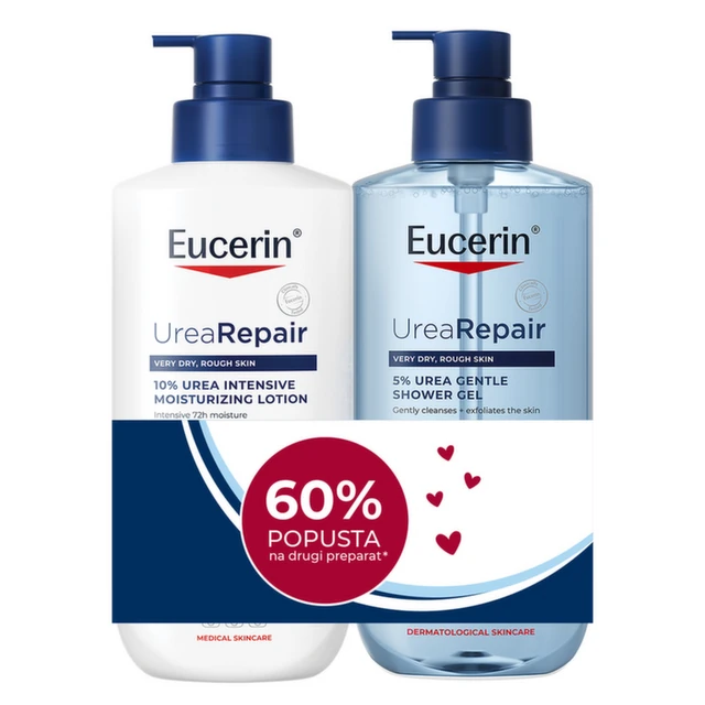 Eucerin UreaRepair Blagi gel za tuširanje sa 5% uree, 400 ml + UreaRepair Plus Losion sa 10% uree, 400 ml PROMO