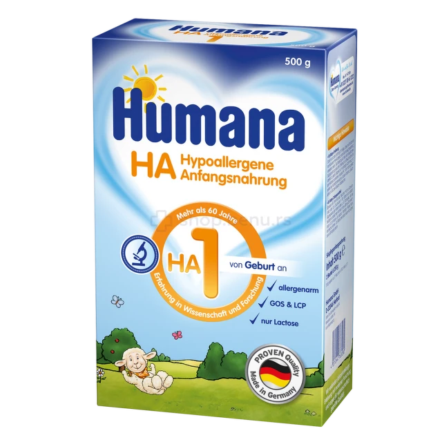 Humana HA 1, početna hipoalergena formula za odojčad, 500 g