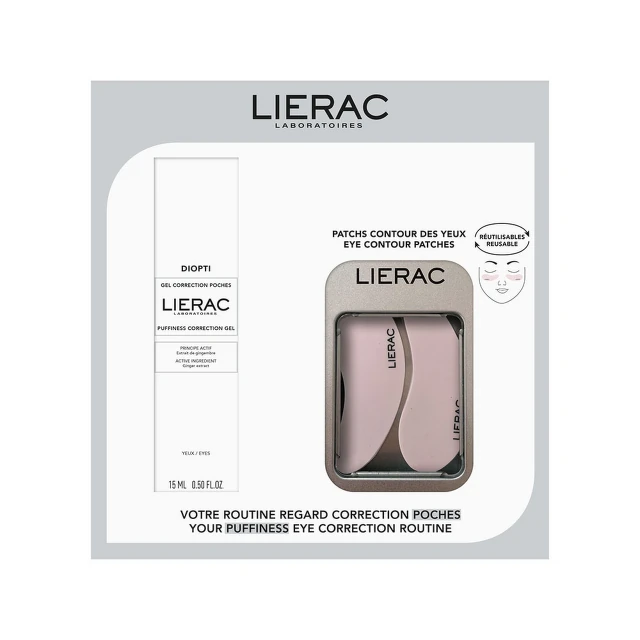 Lierac Diopti Set Gel za korigovanje nadutosti u zoni oko očiju, 15 ml + Jastučići za podočnjake