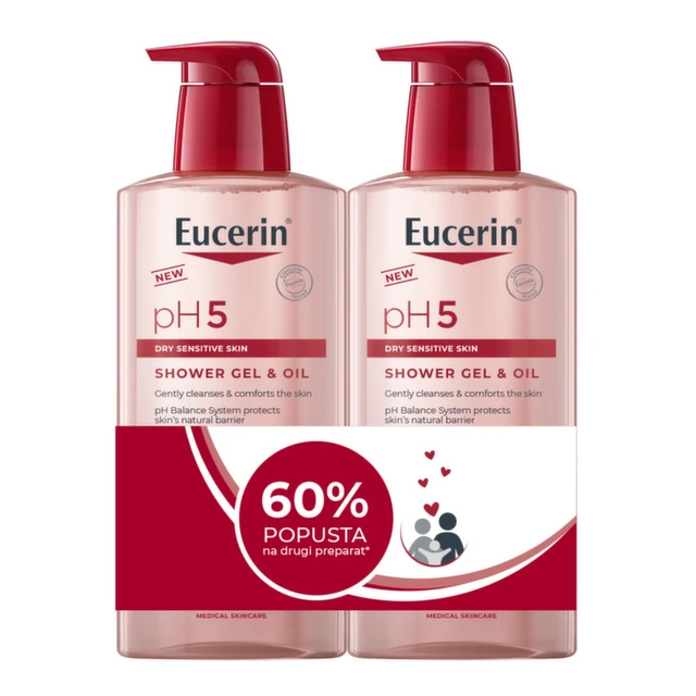 Eucerin pH5 Gel i ulje za tuširanje, 2 x 400 ml PROMO