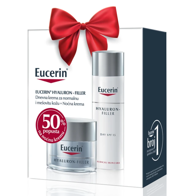 Eucerin Box Hyaluron-Filler Dnevna krema za normalnu i mešovitu kožu  SPF15 + Hyaluron-Filler Noćna krema sa 50% popusta