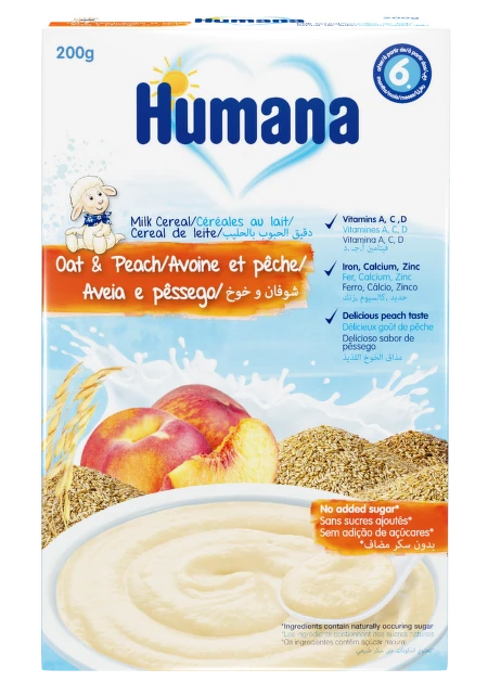 Humana Mlečna kašica ovas i breskva, 200 g