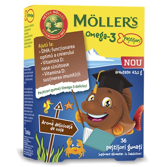 Möller's Omega-3 Jelly Fish ukus kole, 36 gumenih ribica
