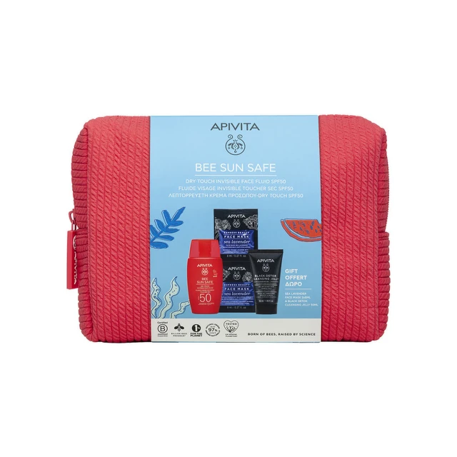 Apivita Bee Sun Safe Dry touch fluid SPF 50, 50 ml + Ekspres Maska morska lavanda, 2 x 8ml + Black Detox, 15 ml PROMO