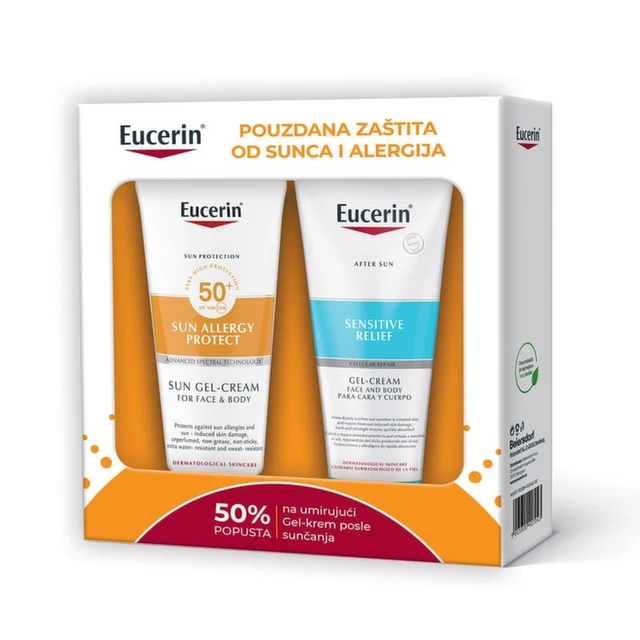 Eucerin Gel-krem za zaštitu od sunca i od alergija SPF 50 + Umirujući Gel-krem za osetljivu kožu posle sunčanja PROMO
