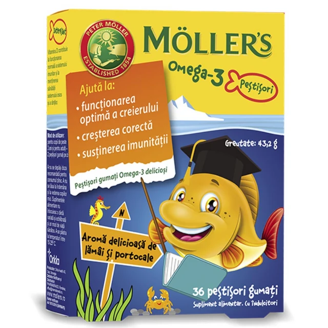 Möller's Omega-3 Jelly Fish ukus narandže, 36 gumenih ribica
