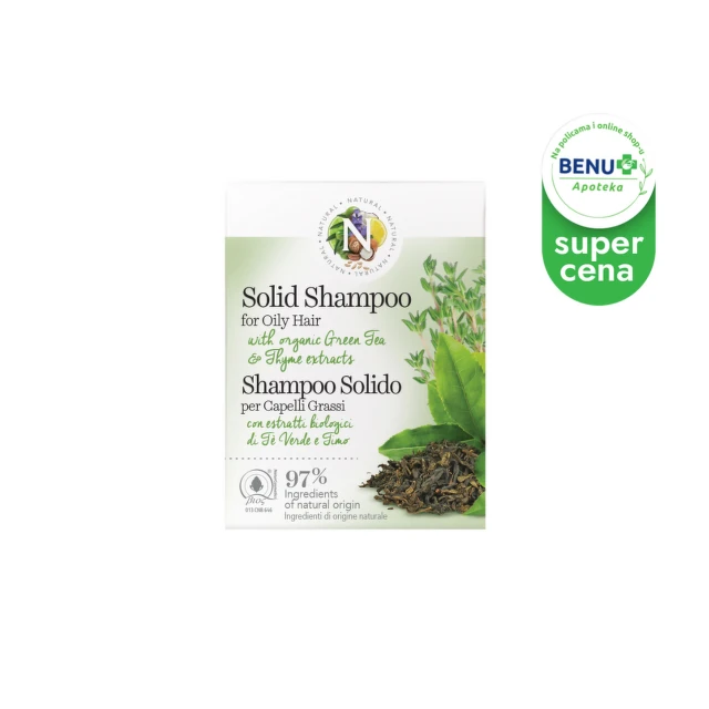 NATURAL Čvrst šampon za masnu kosu sa organskim ekstraktom timijana i zelenog čaja, 50 g