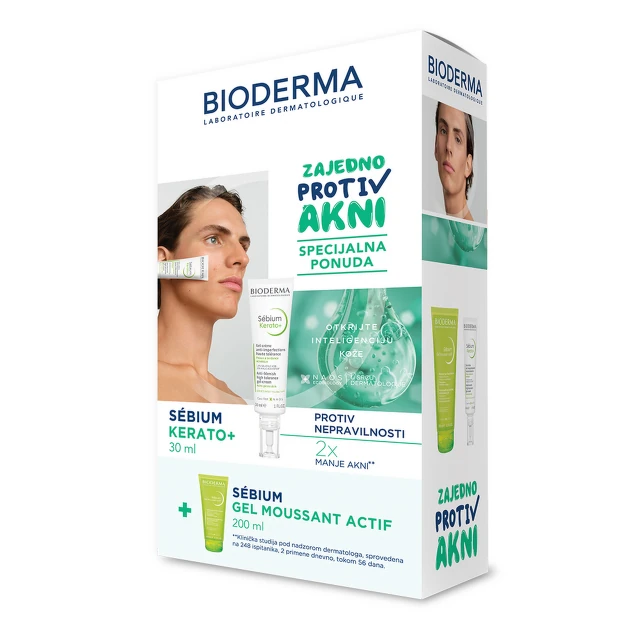 Bioderma Sebium Gel Actif, 200 ml + Kerato+ Gel krema, 30 ml PROMO