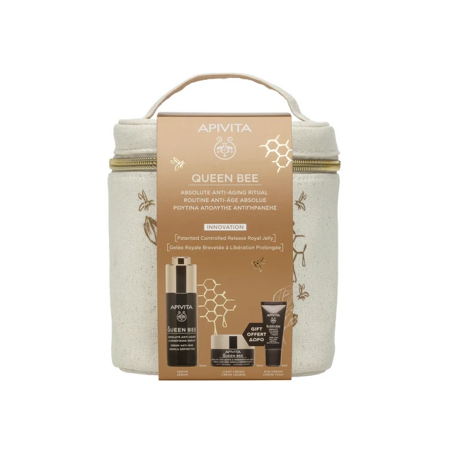 Apivita Set Queen Bee Krema bogate teksture, 50 ml + Serum, 10 ml + Krema za zonu oko oka, 5 ml