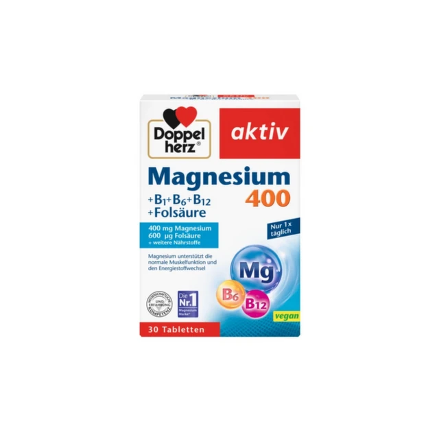 Doppelherz Aktiv Magnezijum 400 + Vitamin B + Folna kiselina, 30 tableta