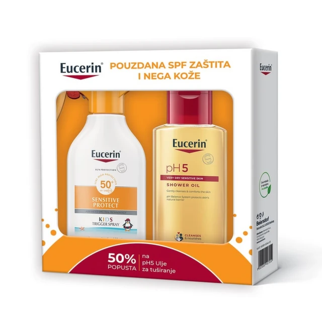 Eucerin Sprej na pumpicu za zaštitu osetljive dečje kože od sunca SPF 50+ pH5 ulje za tusiranje, 200 ml PROMO
