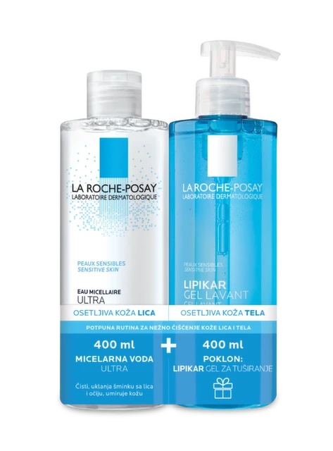 La Roche-Posay Micelarna voda Ultra za Osetljivu kožu 400 ml + Lipikar Gel Lavante za tuširanje 400 ml