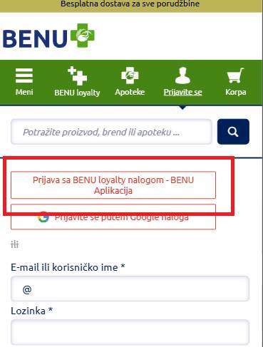BENU loyalty aktivacija na sajtu